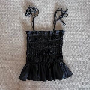Black Ruched Satin Top